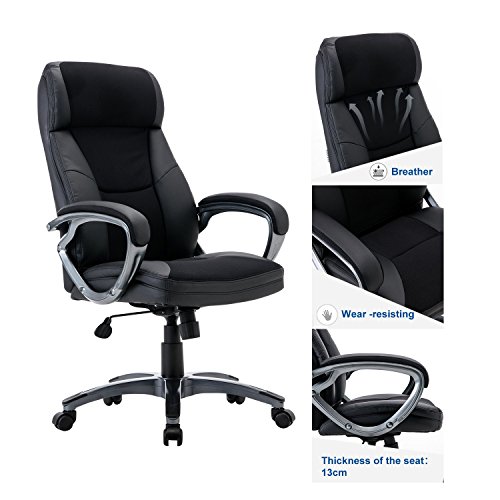 KADIRYA High Back Leather & Fabric Office Chair with Adjustable Tilt