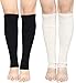 Chalier 2 Pairs Womens Winter Warm Knitted Leg Warmers Crochet Long Socks A- 2 Pairs(black+beige) One Size Fits Most
