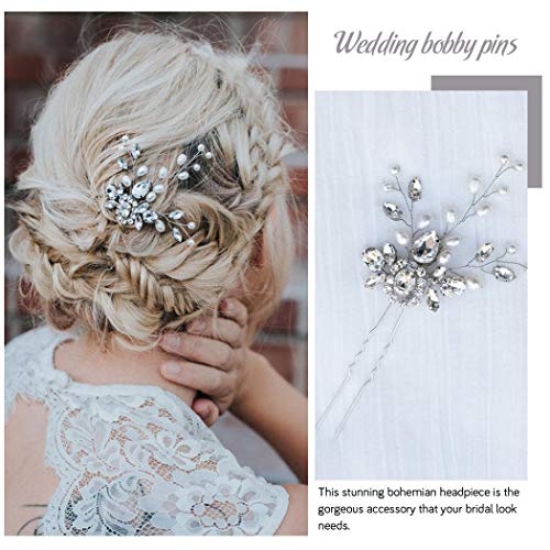 Barogirl Wedding Hair Pins Decorative Faux Pearl Hair Pin Clip Rhinestone Hair Jewelry for Women and Girls 2 PCS (Silver)