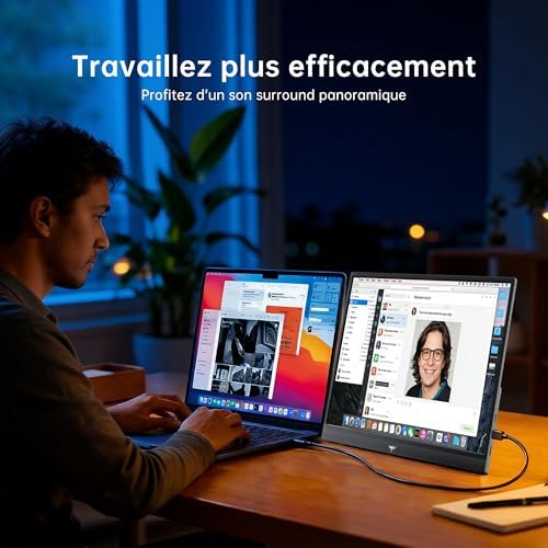Monitor Portátil IPS 1080P FHD 15.6", Ecrã Externo USB-C & Mini HDMI, Monitor de Gaming Ultrafino com Suporte e Colunas, para Portátil/PC/Mac/PS3/PS4/PS5/Xbox, Preto
