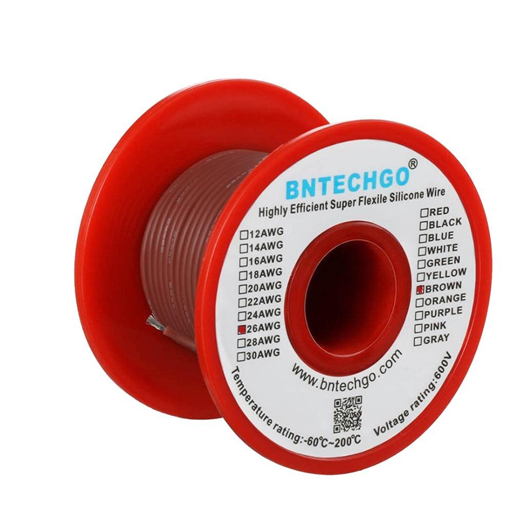 BNTECHGO 26 Gauge Silicone Wire Spool Brown 100 ft Ultra Flexible High Temp 200 deg C 600V 26 AWG Silicone Rubber Wire 30 Strands of Tinned Copper Wire Stranded Wire for Model Low Impedance
