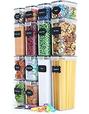 Airtight Food Storage Containers Set [14 Piece] - Kitchen Pantry Organization and Storage, BPA-Free, Plastic Canisters with Durable Lids Ideal for Cereal, Flour & Sugar - Includes Labels, Marker & Spoon Set (14)