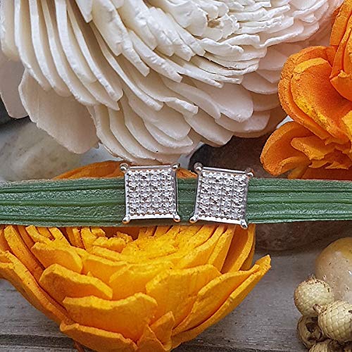 0.10 Carat (ctw) Rund White Diamond Square Shape Mens Iced Stud Earrings 1/10 CT, Sterling Silver - Thumbnail 3