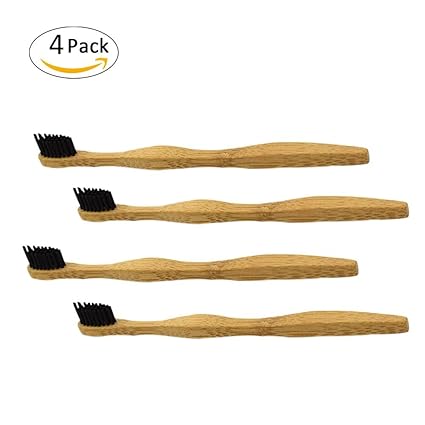 Oshide - Cepillo de dientes de bambú natural con cerdas de carbón vegetal, biodegradable,