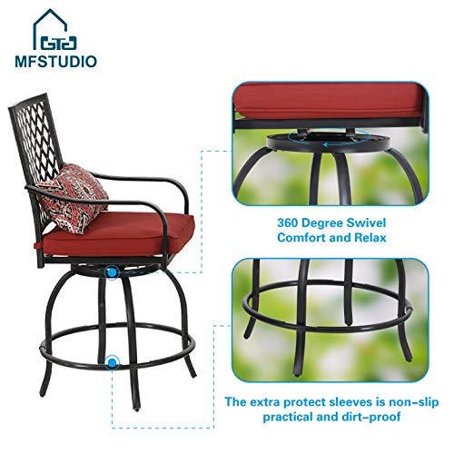 PHI VILLA Outdoor Swivel Bar Chairs Metal Height Bar Bistro Stools with
