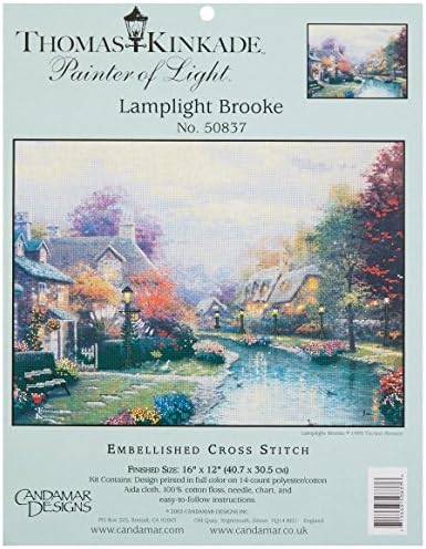 M C G Textiles ECX 50837 14 CountThomas Kinkade Lamplight Brooke Embellished Cross Stitch Kit, 16" x 12", Assorted