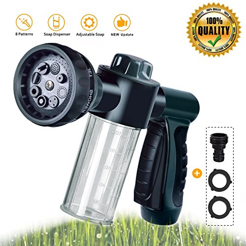 Garden Hose Nozzle,Adjustable Hose Spray Nozzle New Upgrade Garden Hose Spray Nozzle High Pressure 8 Way Spray Pattern With 3.5Oz Soap Sprayer Power 8 Bar Garden Hose Nozzle Sprayer Water Hose Nozzle