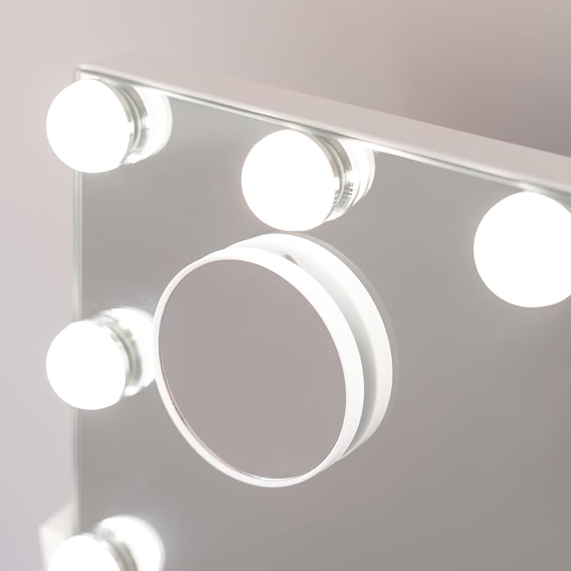 Schminkspiegel mit Beleuchtung - 15 LED - 3 Modi - Einstellbare Intensität - Touch Control - Wireless-Ladegerät für Mobiltelefone - Vergrößerungsspiegel Inklusive - Weiß - 64x12x54,5cm