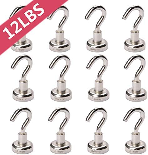 iRoundy magnetic hooks, set of 12, 5.5 kg powerful heavy neodymium hanging hooks, D16 multi-purpose indoor/outdoor, kitchen, bathroom, bedroom, office, garage, lockers