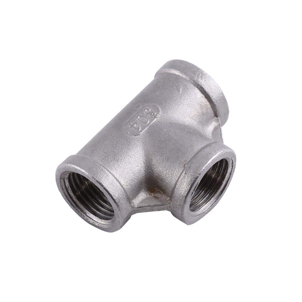 NPT Pipe Fitting 1/2'' 1/4'' 304 Stainless Steel Female Threaded Tee 3 Way Quick Connector(1/2" 52mm)