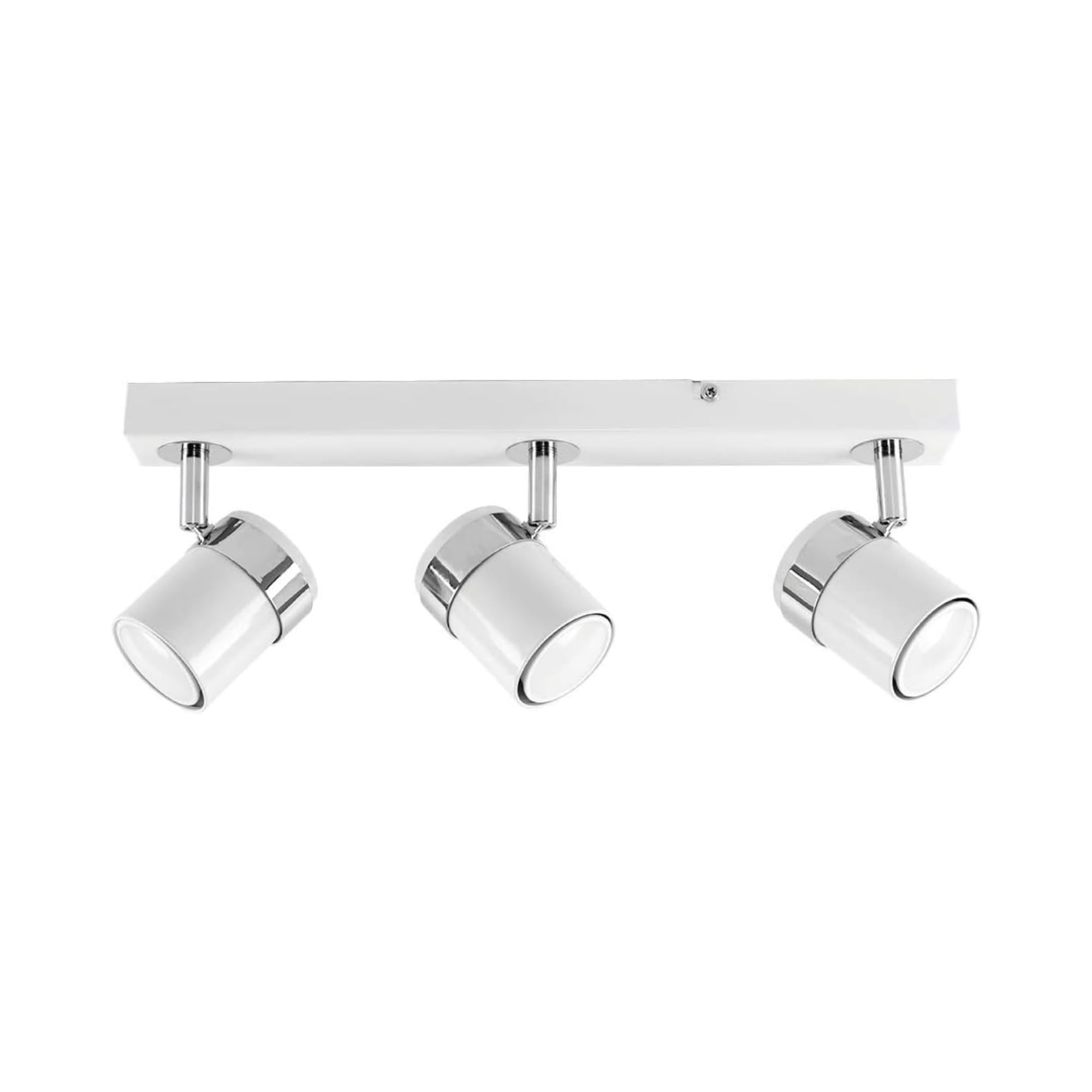 MiniSun | Modern 3 Way Gloss White & Chrome Straight Bar Ceiling Spotlight | Ceiling Lights & Home Improvements Essential | Mains Wired