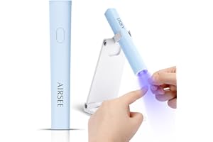 AIRSEE Mini Handheld UV Light with Stand,Portable Rechargeable Nail Lamps,2 Timers for Fast Nail Extension,Rhinestone Glue Decoration,Gel Strips at Home,Travel(Blue)