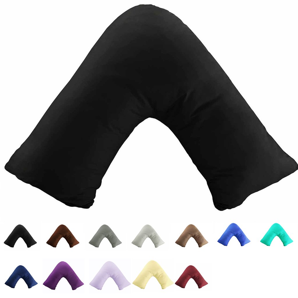 Gyulin 100% Cotton 300 Thread Count Soild Envelope Style V Shaped/Tri/Boomerang Standard Pillow Case Cushion Cover Only Cover No Insert (Black)