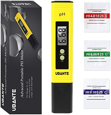 UBANTE Digital PH Meter / PH Tester / Mini Water Quality Tester for Household Drinking Water, Hydroponics, Aquariums, Swimming Pools, 0.01PH Resolution - Extra PH Calibration Solution Mixture