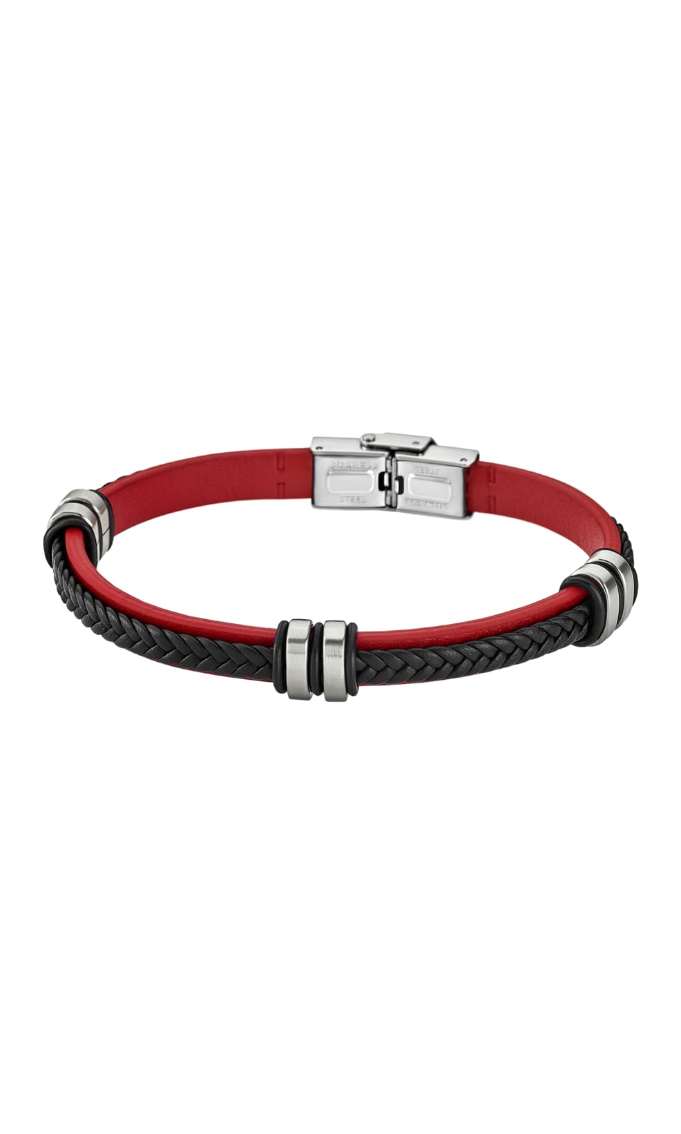 Lotus - LS1829-2/3: Men's Leather and Steel Bracelet - Red and Black, 22 cm, Leather, without stone