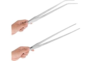 Aquarium Tweezers Extra Long 15 inches Feed Tong clamps - FEITA Straight and Curved Stainless Steel 38cm Tweezers Set for Fish Tank Plants Aquascape Tools & Reptile Feeding Tongs - Sliver 2Pcs