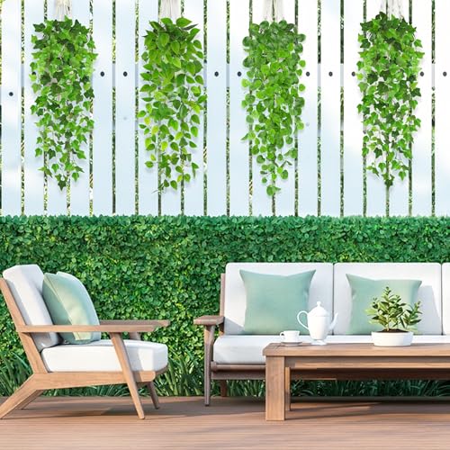 ROLLWAY Pack of 3 Artificial Hanging Plants 100 cm Artificial Plant Hanging Ivy Artificial Plants Like Real Plastic Plants Plastic Green Plant Balcony Plants Fake Vine for Outdoor Garden Balcony