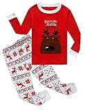 Family Feeling Big Boys Girls' Flying Reindeer Christmas Cotton Long Sleeve Pajama Set T Shirts Pants 8