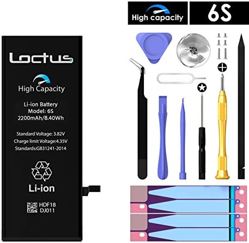 2200mAh High Capacity Battery for iPhone 6S with Complete Replacement Tool Kit, Two Sets of Adhesive Tape and Instructions Included by Loctus 24 Months Warranty