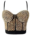 Ecilu Women's Striking Burlesque Studded Rivet Dance B Cup Bustier Sport Bra