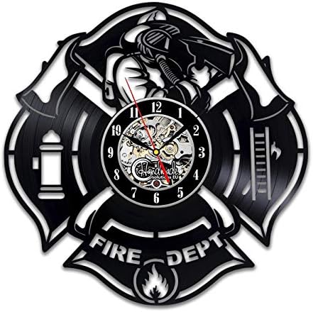 Fire Brigade Logo Vinyl Record Wall Clock Vinyl Wall Clock Rescue Team Decoration Creative Wall Clock Living Room Bedroom Study Decoration With Led 12 Inch