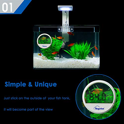 Capetsma Aquarium Thermometer, Digital Indoor Thermometer with Accurate Temperature Sensor, Round Temperature Gauge Used to Monitor Temperature for Car Room Fish Tank Water Reptile Terrarium (White)