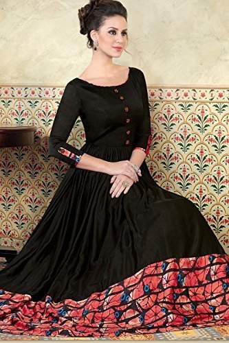 parul fashion women's crepe stitched gown with duppata (free size) black