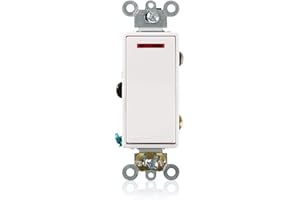 Leviton Decora Plus Rocker Pilot Light Quiet Switch, 20 Amp, 120 Volt, Commercial Grade, Self Grounding, 5628-02W, White