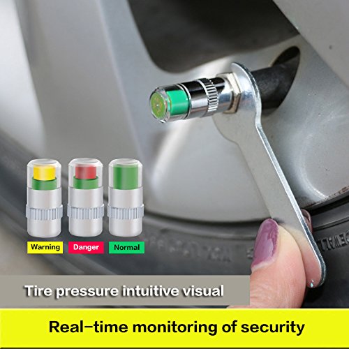 Daigtree valve stem caps, Car Tire Valve Cup, 36 PSI 2.4 Bar Air Alert Motorcycle Car Tire Pressure Monitoring Stem Valve Cap Sensor Indicator 3 Color Eye Alert (4 Pcs)