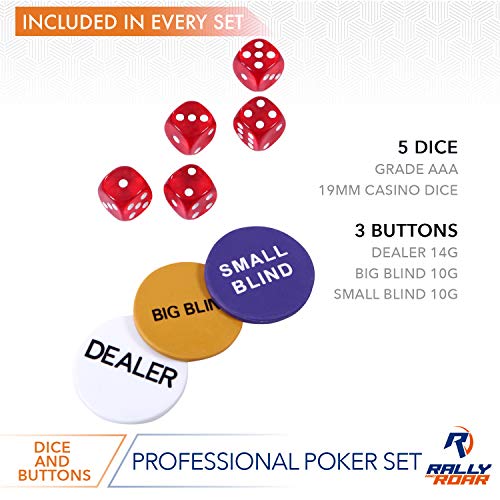 Professional 500 Chips (11.5g) Poker Set with Case by Rally & Roar - Complete Poker Playing Game Sets with Casino Style Chips, Cards, Dice, Aluminum Color Case & Keys
