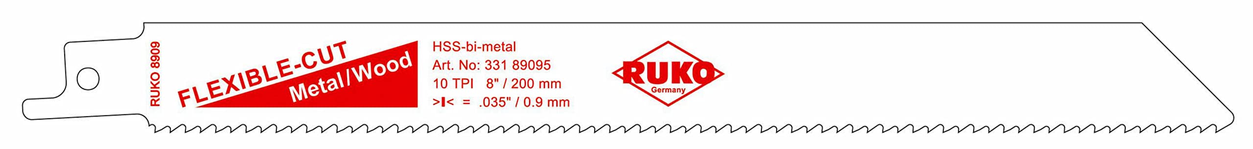 Ruko HSS Bi-Metal Reciprocating Blade, Metal Cutting Saw, White Finish, 203.0 mm Length, 18.0 mm Height, 2.5 mm Tooth Spacing, Pack of 5, R33189095