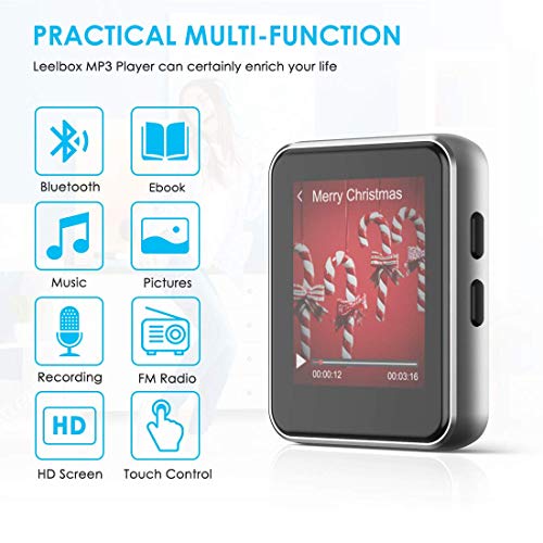 Kingbox Mp3 Player with Bluetooth, Music Player with Clip Supports Full Touch Screen, Built-in Speaker, HiFi Lossless Mp3 Music Players with FM Radio, Voice Recorder (8GB, Up to 128GB)