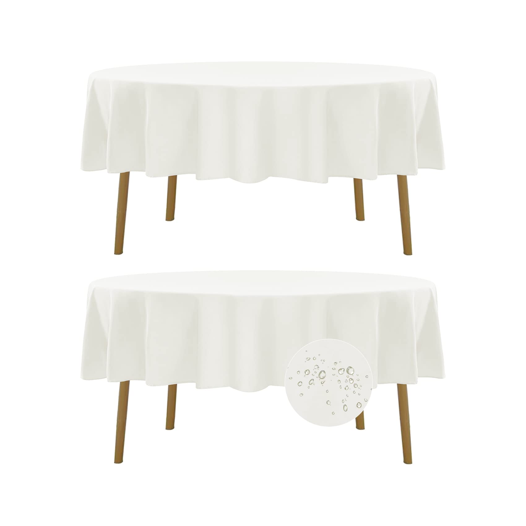 Photo 1 of Fokitut 2 Pack Waterproof Round Tablecloth, 70 Inch, Stain Resistant and Wrinkle Polyester Table Cloth, Fabric Table Cover for Kitchen Dining, Wedding, Party, Holiday Dinner-Ivory