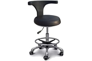 Dentist Chair Medical Stool with 360° Rotation Armrest and Height Adjustable PU Leather Saddle Salon Chair for Dental Assista