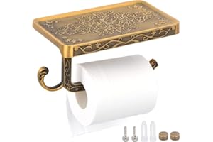 Nivofu Toilet Paper Holder, Antique Bronze Toilet Tissue Roll Holders with Shelf and Hook, Wall Mounted Toilet Paper Roll Hol