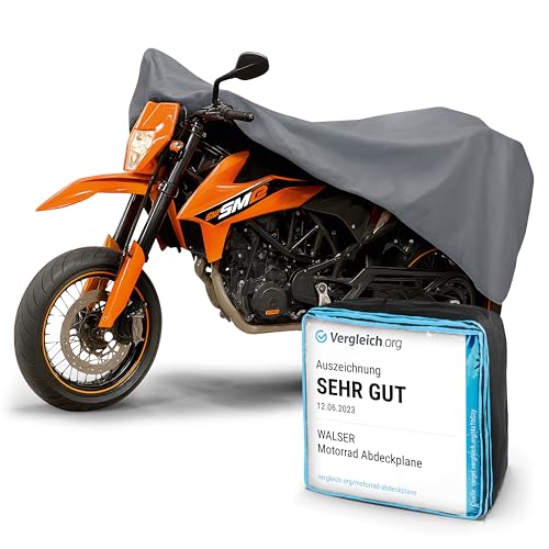 WALSER Premium Motorrad Abdeckplane L, Auszeichnung Sehr Gut* aus hochwertigem PVC, Outdoor Plane grau 250x100x130 cm