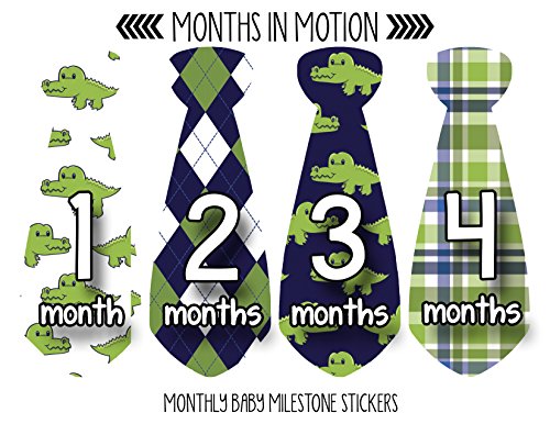Months in Motion 755 Monthly Baby Stickers Necktie Tie Baby Boy Months 1-12 Alligator