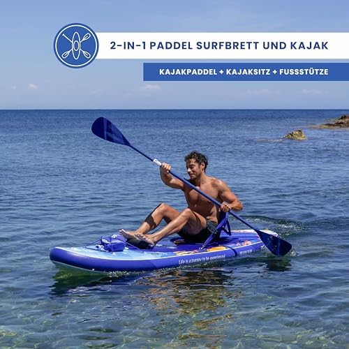 Stand Up Paddling Board mit Zubehör, Paddel, Finnen, Pumpe. Paddle Sup Board Aufblasbar Hohe Stabilität und Widerstandsfähigkeit. 305 x 84 x 15 cm, Belastbar bis 130 kg