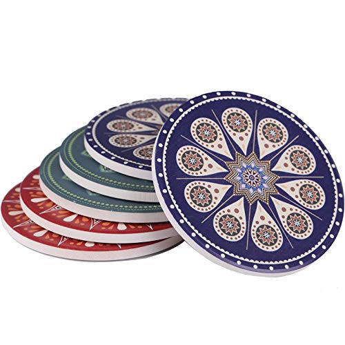 Prettyls Absorbent Drink Coasters Mat Set of 6 - Absorbing Stone Coasters with Cork Base, Prevent Furniture from Dirty and Scratched, Ceramic Coasters Set Suitable for Kinds of Mugs and Cups
