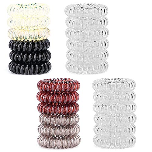 Spiral Hair Ties No Crease,24 Pcs Premium Elastic Coil Hair Ties for Women Girls,Waterproof Telephone Cord Hair Ties,5 Colors Teleties Hair Tie,Original Traceless Hair Ties with Strong Grip - Thumbnail 7
