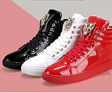 red and black high top shoes