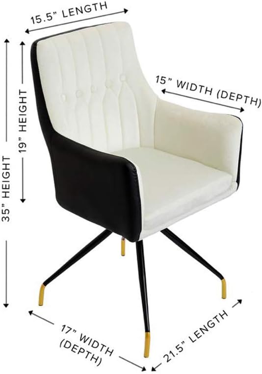 Impressions Genesis Vanity Chair with 360 Degrees Swivel Seat, Button Tufted Velvet Cushioned Chair with Slim Black Legs (Tuxedo): Kitchen & Dining