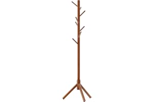 Aibiju Wood Coat Rack Freestanding, Coat Tree with 8 Hooks, 3 Height Options, Suitable for Kids and Adult, Coat Stand for Bedroom Office Entrance Brown YD-1006