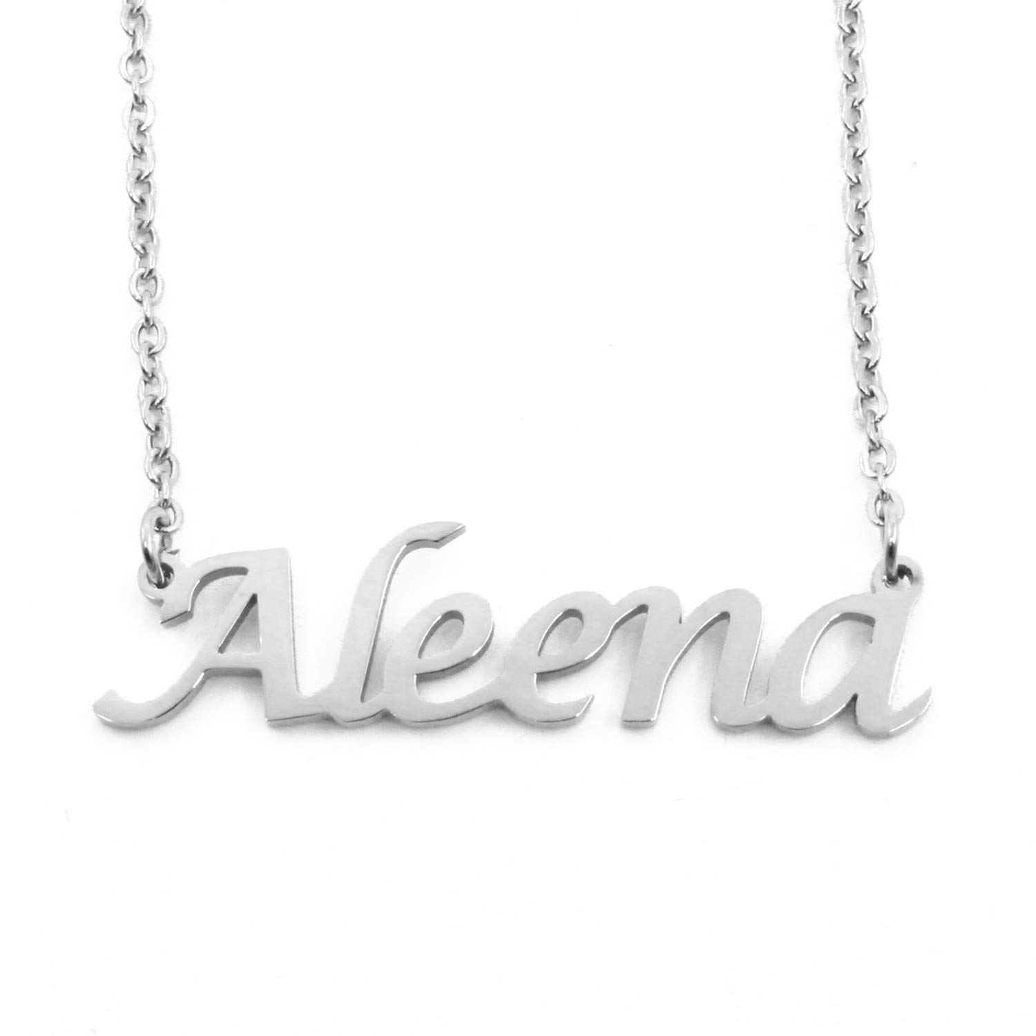 Kigu Aleena Personalised Name Necklace - Adjustable Chain - Custom Jewellery - Silver Tone - Incl Gift Packaging