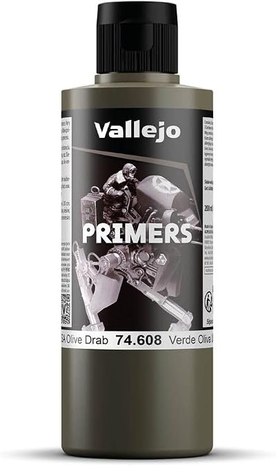 Vallejo Acrylic Primer Olive Drab 200ml Fast-Drying for Airbrush Modeling