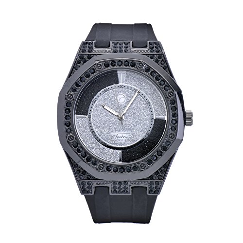 Techno Pave XL Bling Iced Out Black Silicone Band Watches WR