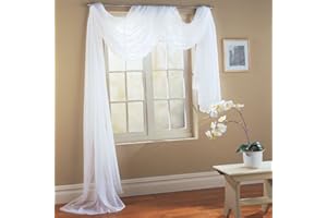 Comfy Deal Beautiful Elegance Fully Stitched Window Sheer Voile Scarf Curtain (White)