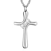 Dletay Cross Cremation Jewelry Crystal Urn Necklace for Men Women Stainless Steel Memorial Ashes Necklace Ash Urn Pendant