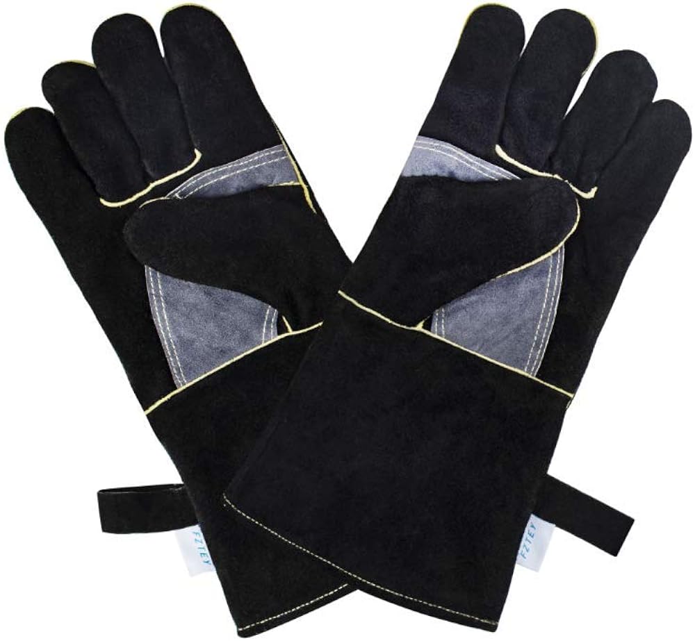 FZTEY Welding Fire Gloves For Woodburning,Fireplace, Stove, Safety Work Oven Grill: Clothing