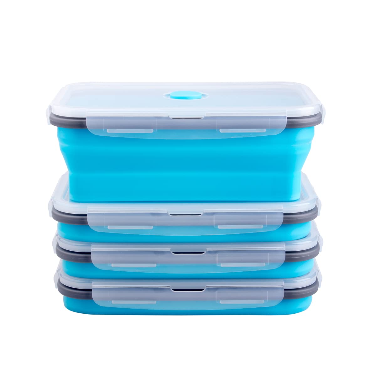 Photo 1 of Collapsible Food Storage Containers with Airtight Lid & Air Vent, 40.5 oz, Kitchen Stacking Silicone Collapsible Meal Prep Container Set for Leftover, Microwave Freezer Dishwasher Safe, Blue, Set of 4